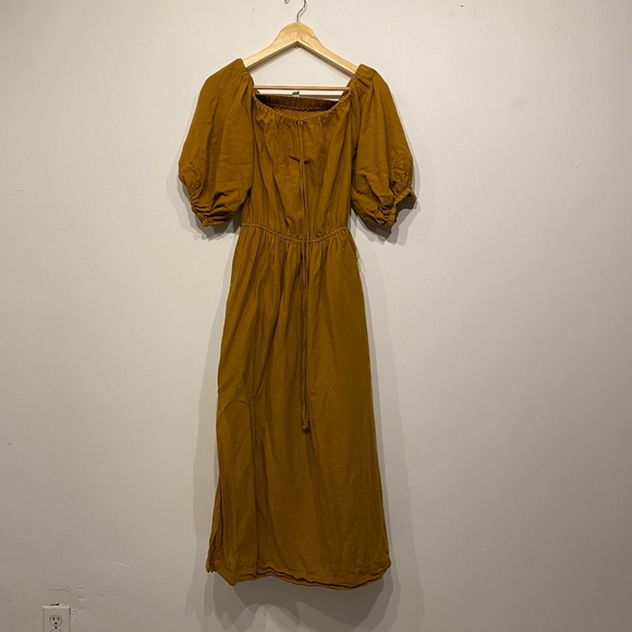 **$5 SALE** Topshop Brown Linen Blend Off The Shoulder Cottagecore Midi Dress - Picture 5 of 5